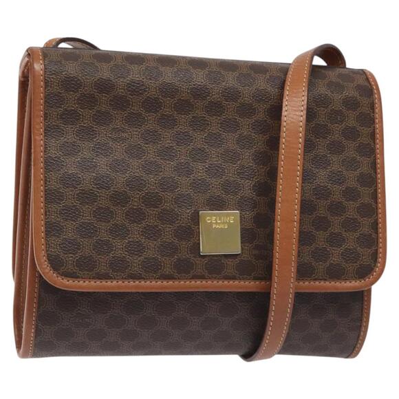 CELINE Macadam Canvas Shoulder Bag Pvc Leather Brown Gold - Picture 1 of 13